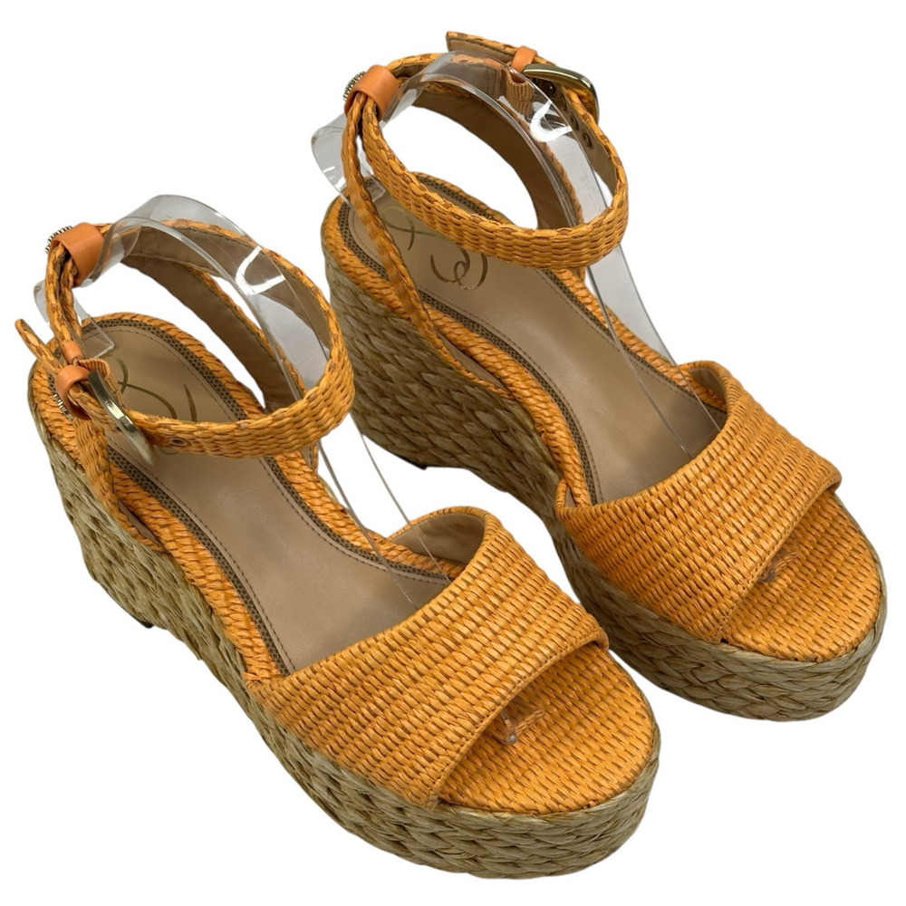 Sam Edelman April Marigold Raffia Platform Wedge Espadrille Sandal Womens 9M New